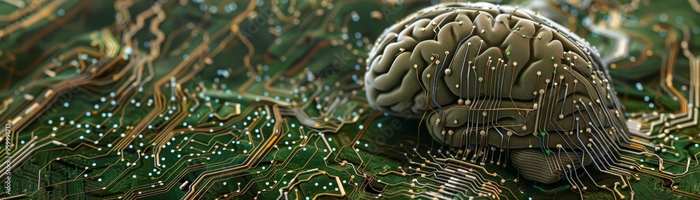 Obraz premium Human Brain on Circuit Board