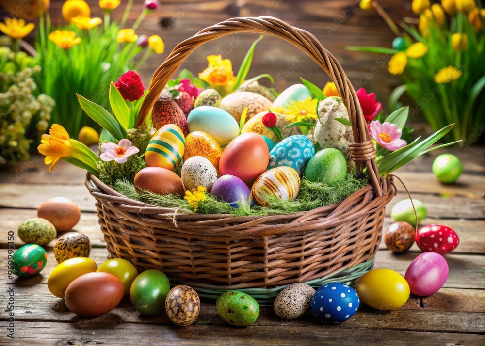 Artistic Easter basket overflowing Artistic Easter basket overflowing