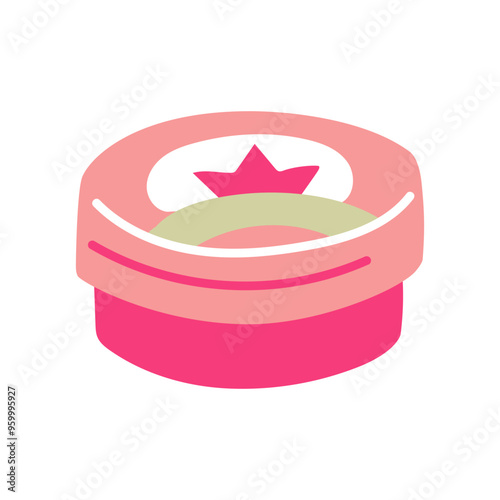 closed small jar of menthol ointment for the common cold, an asterisk. Soviet therapeutic ointment against snot, for colds. A simple flat color illustration in pink. a medical device for treatment.