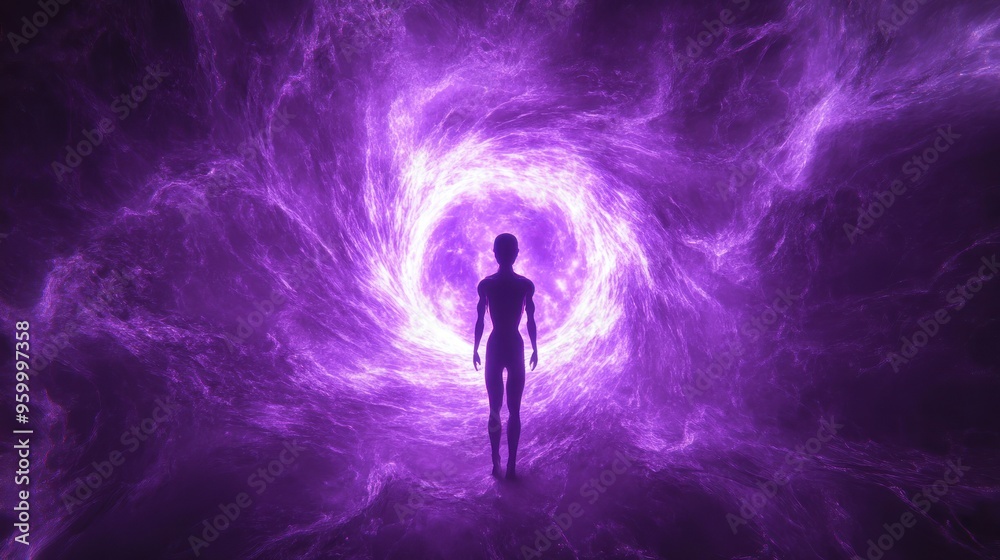 Fototapeta premium Vortex energy glowing purple background.