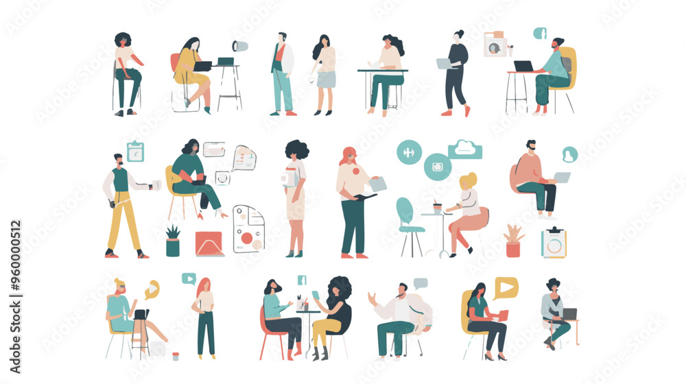 Teamwork web concept with people scenes mega set in flat design. Bundle of character situations with brainstorming for developing business Teamwork web concept with people scenes mega set in flat design. Bundle of character situations with brainstorming for developing business