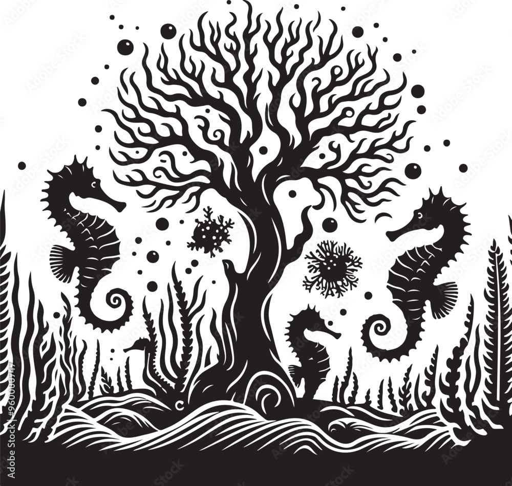 seahorse vector design clipart flat style artwork