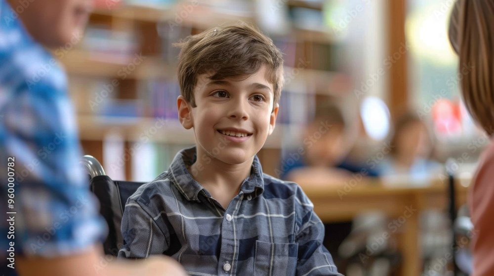 Smiling Boy in Wheelchairs: Inclusion and Education for All. Back to School, Education, Learning Environment, Happy Student, Young Learner. Generative ai Smiling Boy in Wheelchairs: Inclusion and Education for All. Back to School, Education, Learning Environment, Happy Student, Young Learner. Generative ai