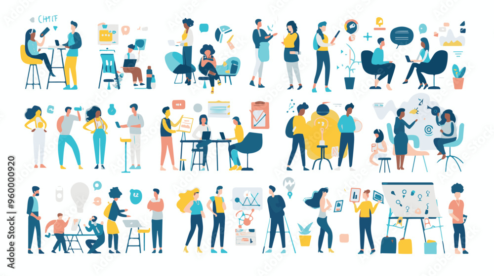 Teamwork web concept with people scenes mega set in flat design. Bundle ...