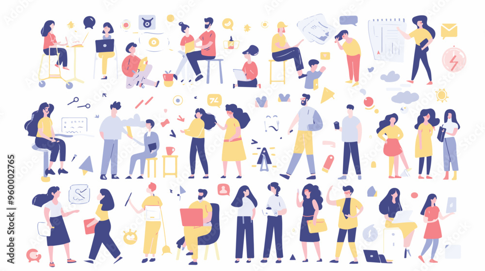 Teamwork web concept with people scenes mega set in flat design. Bundle of character situations with brainstorming for developing business, Teamwork web concept with people scenes mega set in flat design. Bundle of character situations with brainstorming for developing business,
