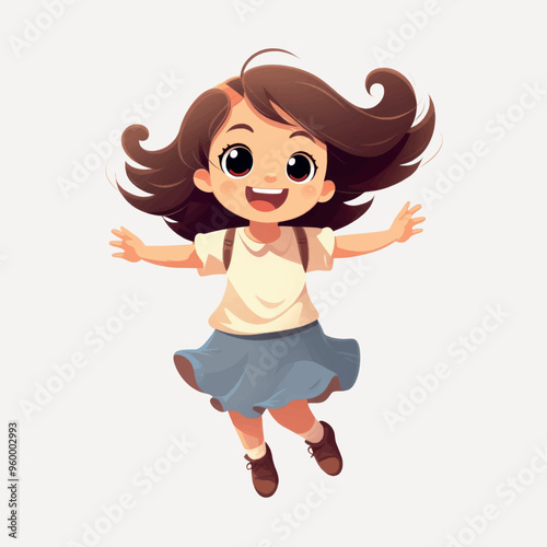 Happy cartoon girl jumping joyfully