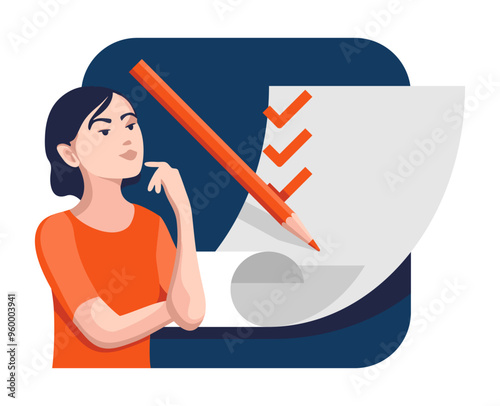 Checklist icon with thinking woman character