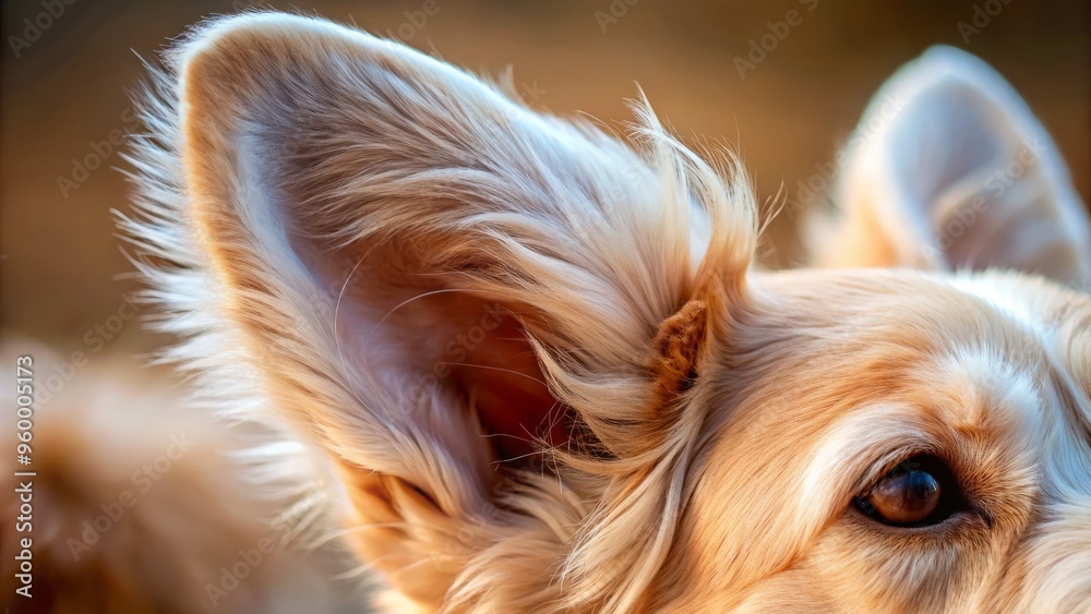 Naklejka premium closeup of a dog's ear showcasing fluffy fur textures and gentle creases