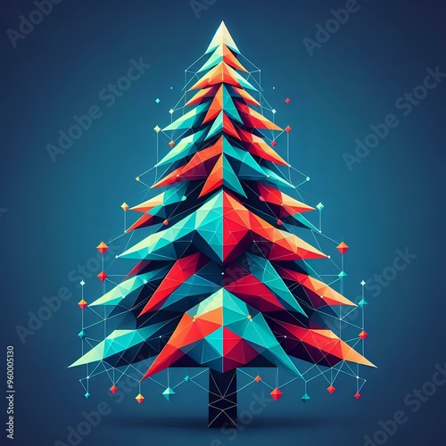 christmas tree with polygon style isolated 