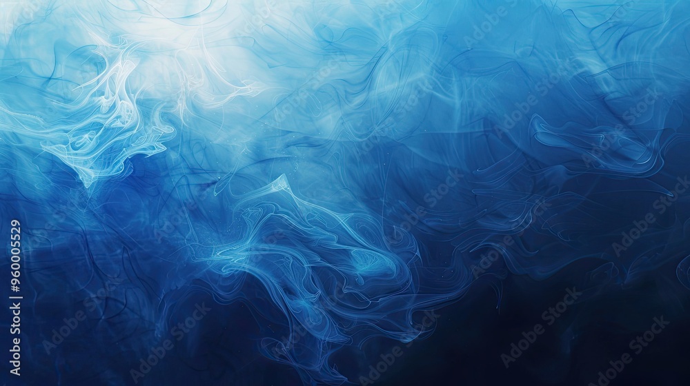 Obraz premium Blue gradient background transitioning with white smoke swirls for mystique