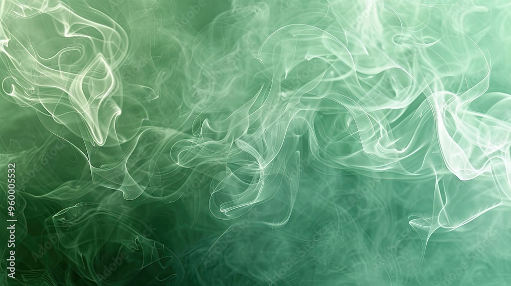 Obraz premium Seafoam green background adorned with white smoke swirls creating a calm atmosphere