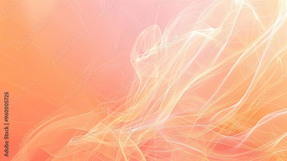 Fototapeta premium Peach to orange gradient background with strands of white smoke creating a warm effect