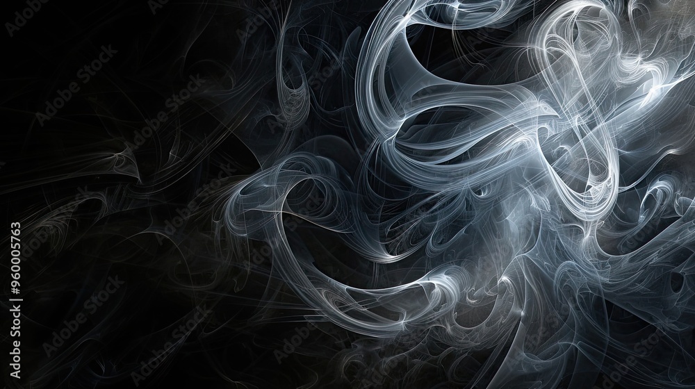 Fototapeta premium Black to dark gray wallpaper with spiraling white smoke trails elegant and mysterious