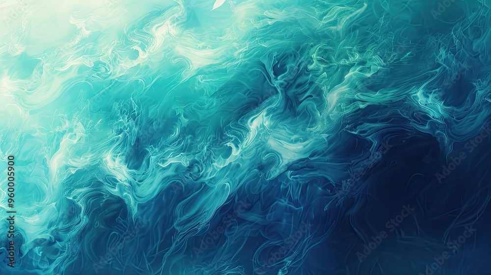 Obraz premium Ocean blue to aqua gradient with faint white smoke creating a serene and refreshing vibe