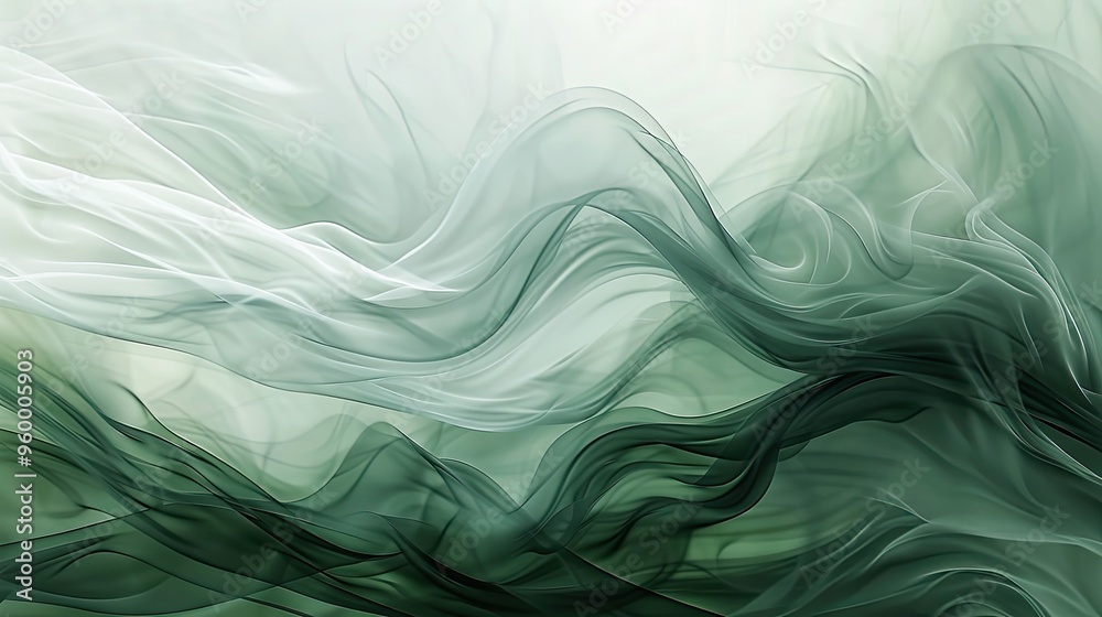 Obraz premium A fresh wallpaper with forest to moss green tones and thin gray smoke trails throughout