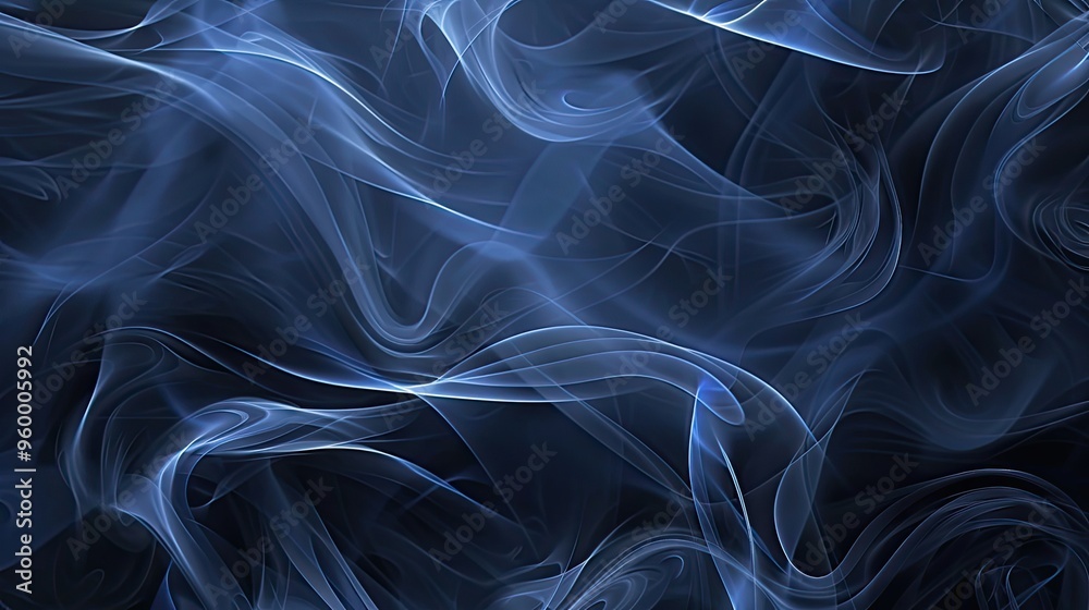 Fototapeta premium Sapphire to steel blue background with gray smoke spirals mysterious and soothing