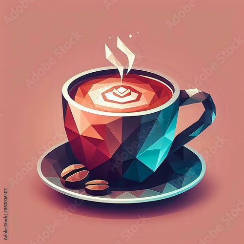 coffee and mug image polygon style isolated