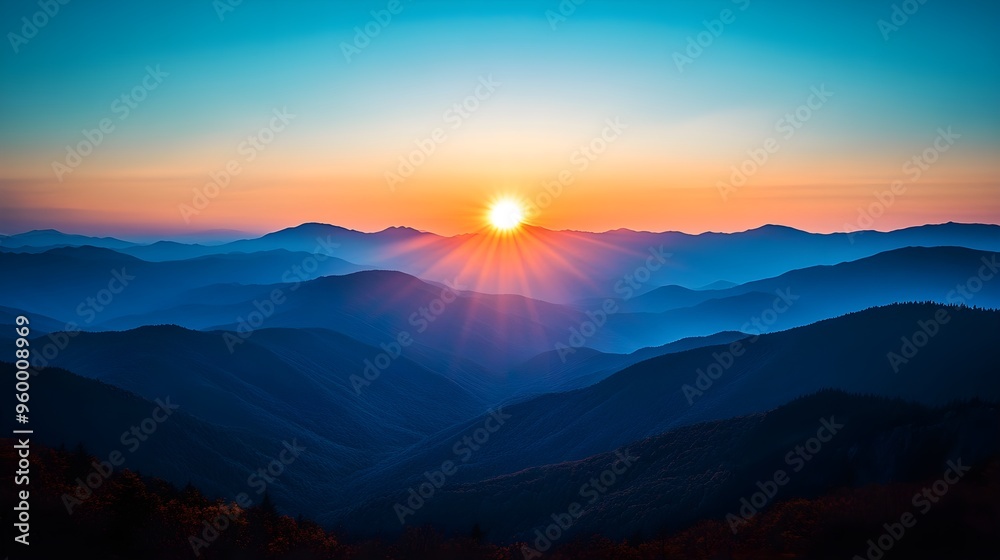 Obraz premium Sunrise Over Mountains - Blue Hour Landscape Photography