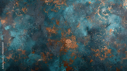 Copper and teal wallpaper lightly textured like finely pressed parchment with shimmer