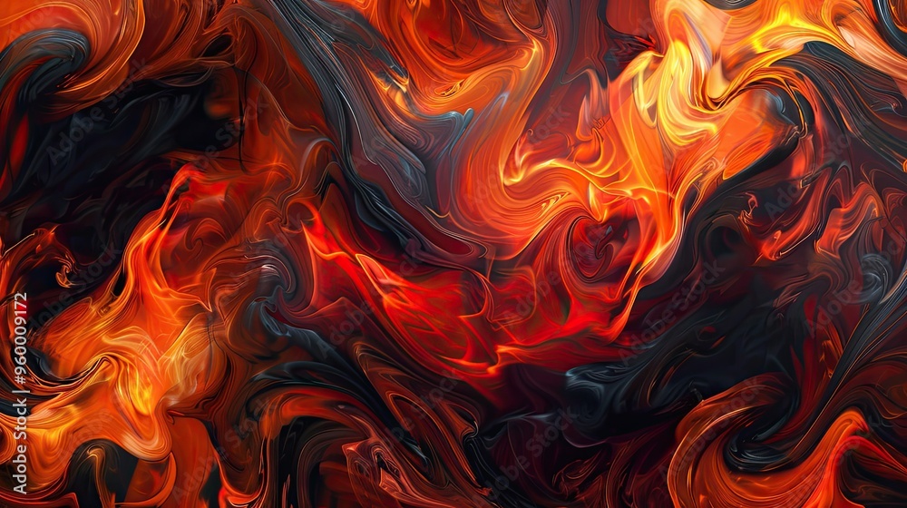 Swirling orange-red flames and black shadows create a dramatic abstract background Swirling orange-red flames and black shadows create a dramatic abstract background
