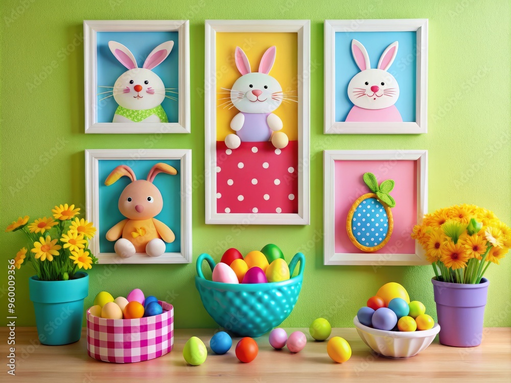 Fototapeta premium Colorful Easter-themed wall art for kids' nurseries