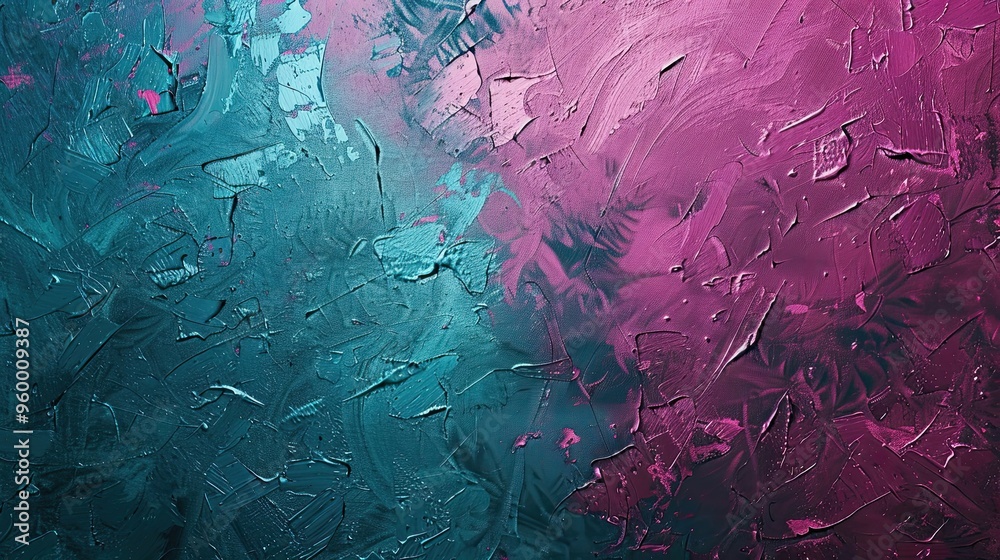 Fototapeta premium A bright magenta and turquoise background with rough canvas texture and details