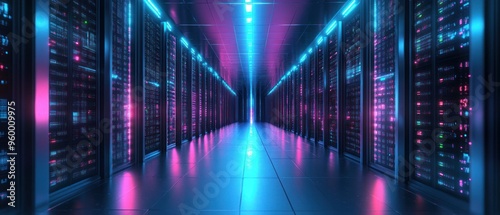 Wallpaper Mural Server room with rows of data racks Torontodigital.ca