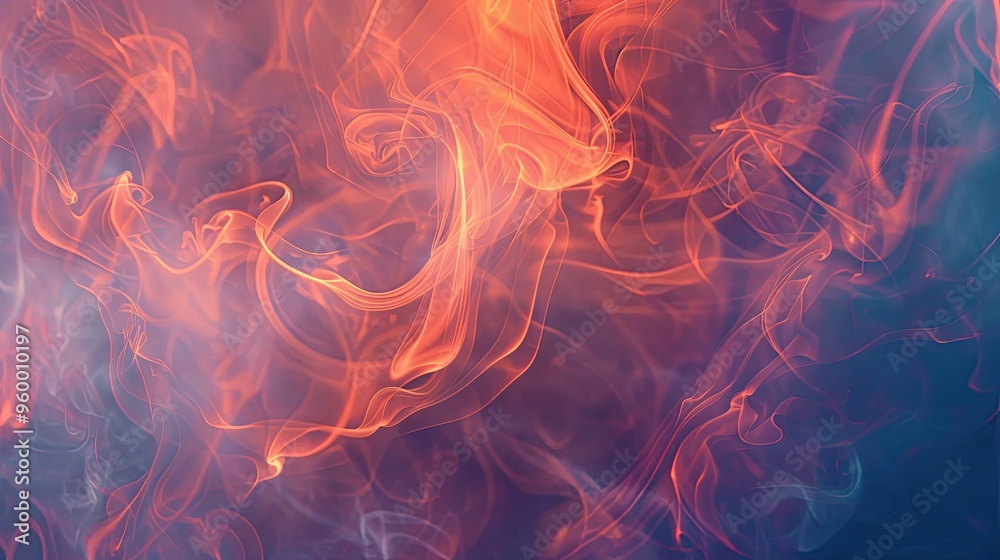 Soft tendrils of flame-like mist in orange and red blend into a dark calming blue Soft tendrils of flame-like mist in orange and red blend into a dark calming blue