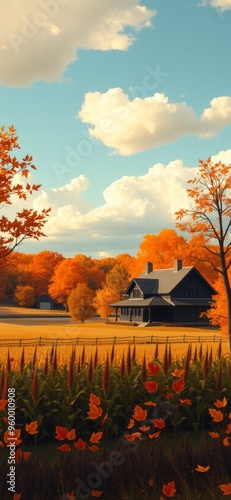 Beautiful scenery of autumn outdoors. Ai Intelligence Generation.