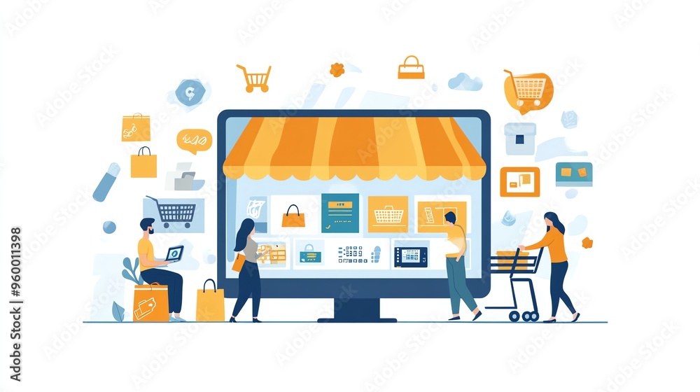 People Shopping Online with a Large Computer Monitor People Shopping Online with a Large Computer Monitor