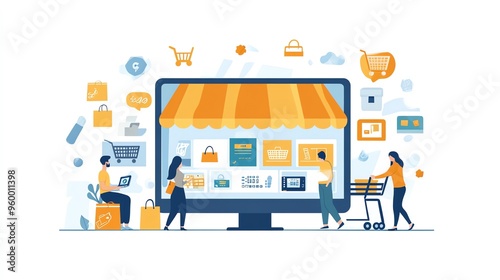 People Shopping Online with a Large Computer Monitor