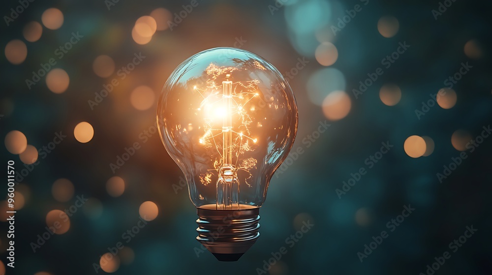 Glowing Light Bulb Against a Blue Background Glowing Light Bulb Against a Blue Background