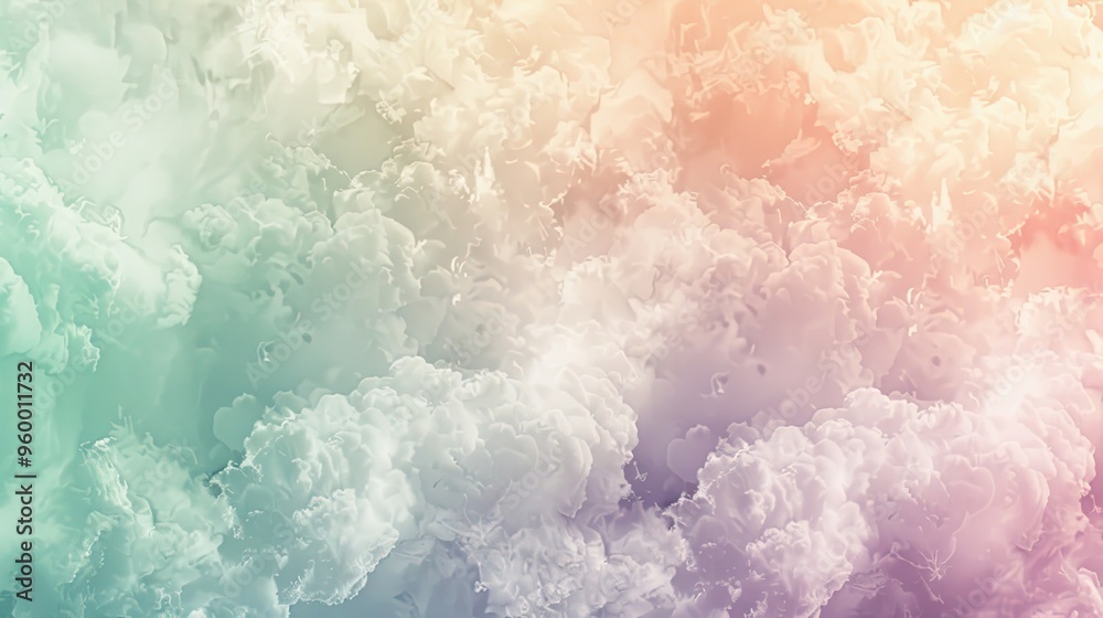 Fototapeta premium Gradient wallpaper with soft lilac peach green tones and cloud-like shapes in the background