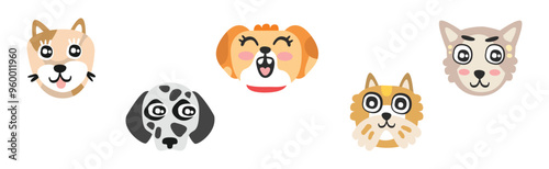 Funny Dog Muzzle and Smiling Snout Vector Set