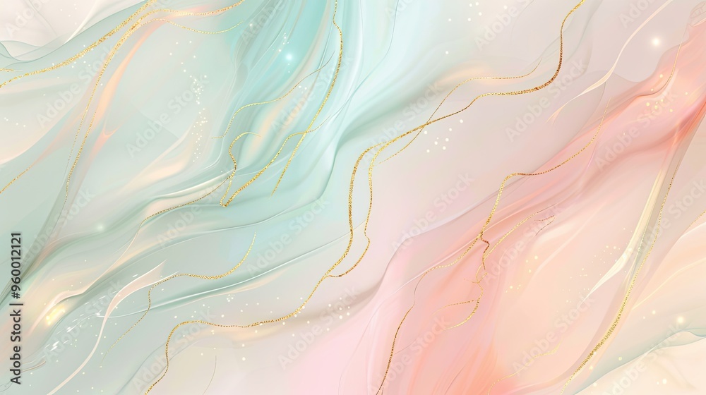 Fototapeta premium Wallpaper with soft rose mint and gold hues showcasing flowing patterns and subtle ethereal background light