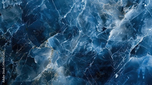 Deep blue marble wallpaper with striking white veining polished and bright lighting enhancing the dramatic luxurious effect