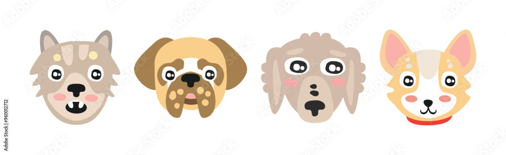Obraz premium Funny Dog Muzzle and Smiling Snout Vector Set