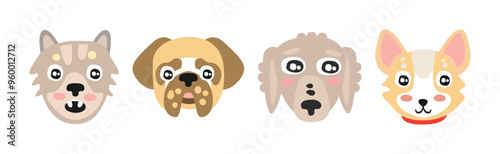 Funny Dog Muzzle and Smiling Snout Vector Set