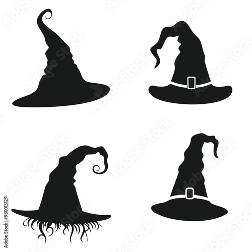 Halloween Witch Hats vector illustration set