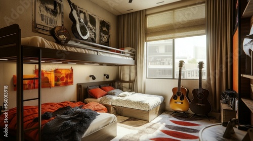 Wallpaper Mural The bedroom has many guitars in the room. Torontodigital.ca