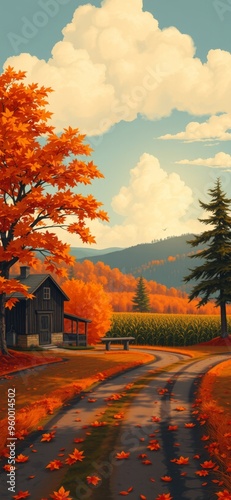 Beautiful scenery of autumn outdoors. Ai Intelligence Generation.