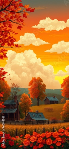 Beautiful scenery of autumn outdoors. Ai Intelligence Generation.