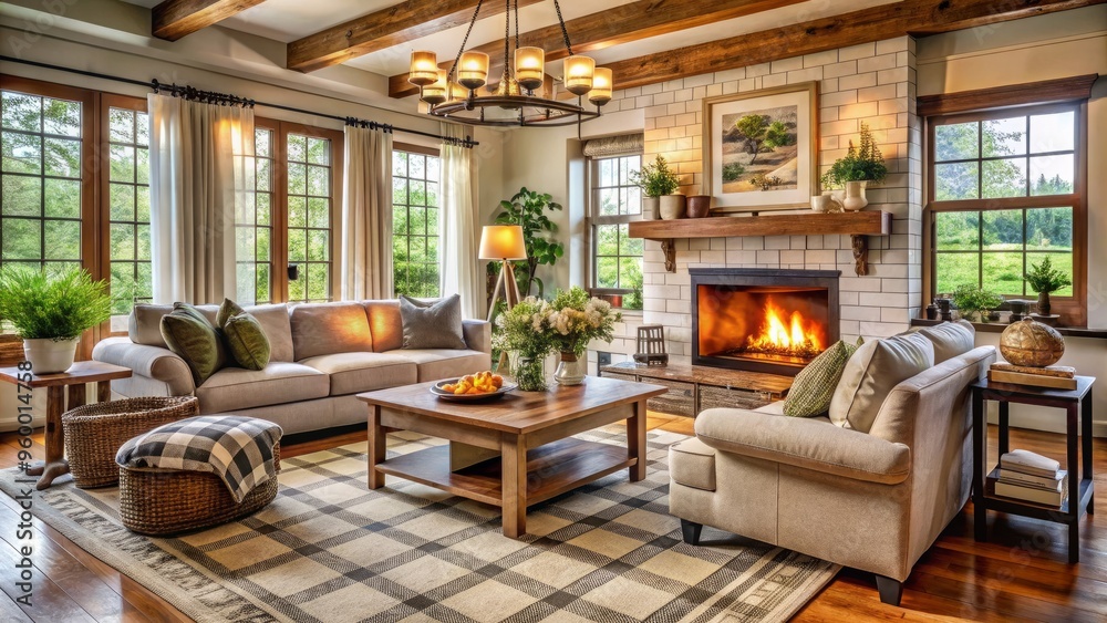 Fototapeta premium cozy living room aesthetic farmhouse chic warm