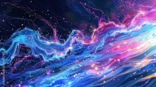 Fototapeta Naklejka Na Ścianę i Meble -  Energetic wallpaper with abstract water patterns neon colors and dynamic comic lines