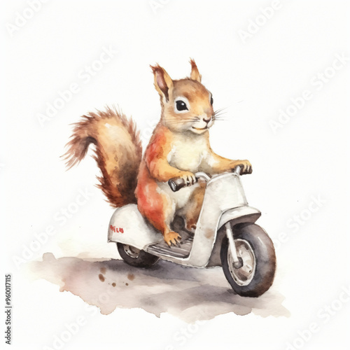 Baby Eichhörnchen fährt Motorrad und Fahrrad