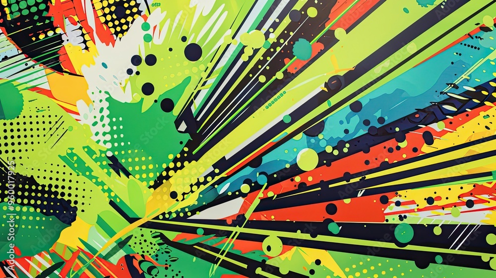 Fototapeta premium Pop art backdrop with green shades dynamic shapes and intricate dotted elements for a vibrant look