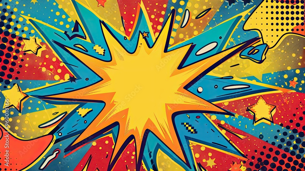 Backdrop with yellow tones comic explosions star patterns and halftone gradients Backdrop with yellow tones comic explosions star patterns and halftone gradients