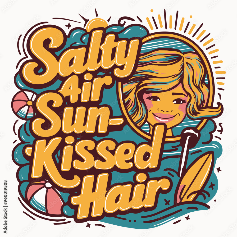 Obraz premium salty air sun kissed hair summer Typography T shirt design, T shirt Design, Poster design