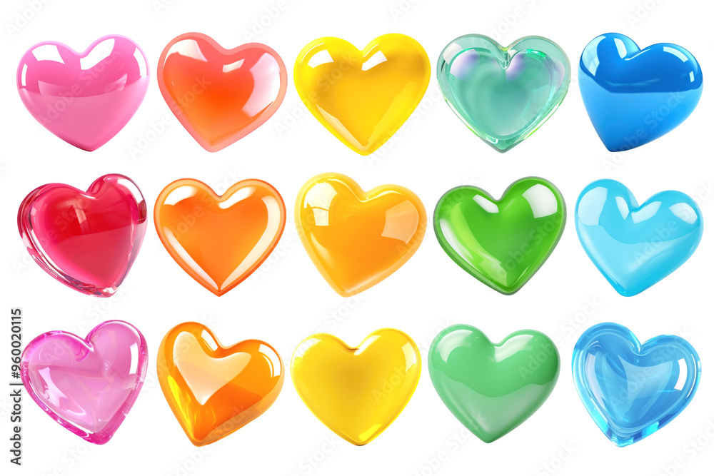PNG 3D heart set, transparent background PNG 3D heart set, transparent background