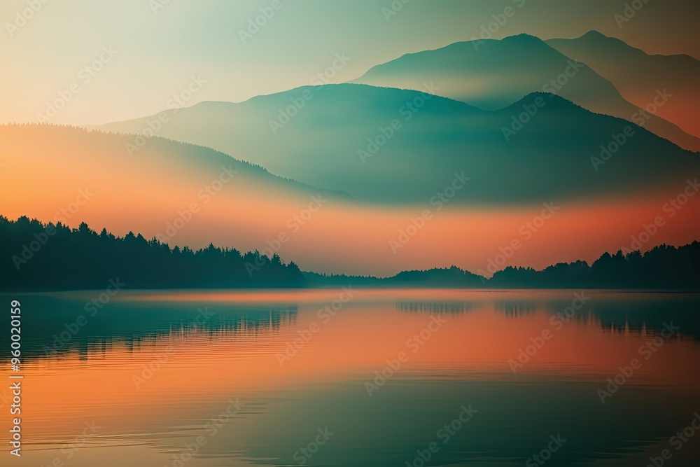 Fototapeta premium Serene Orange and Teal Gradient with Warm Nostalgic Glow and Dreamy Layers